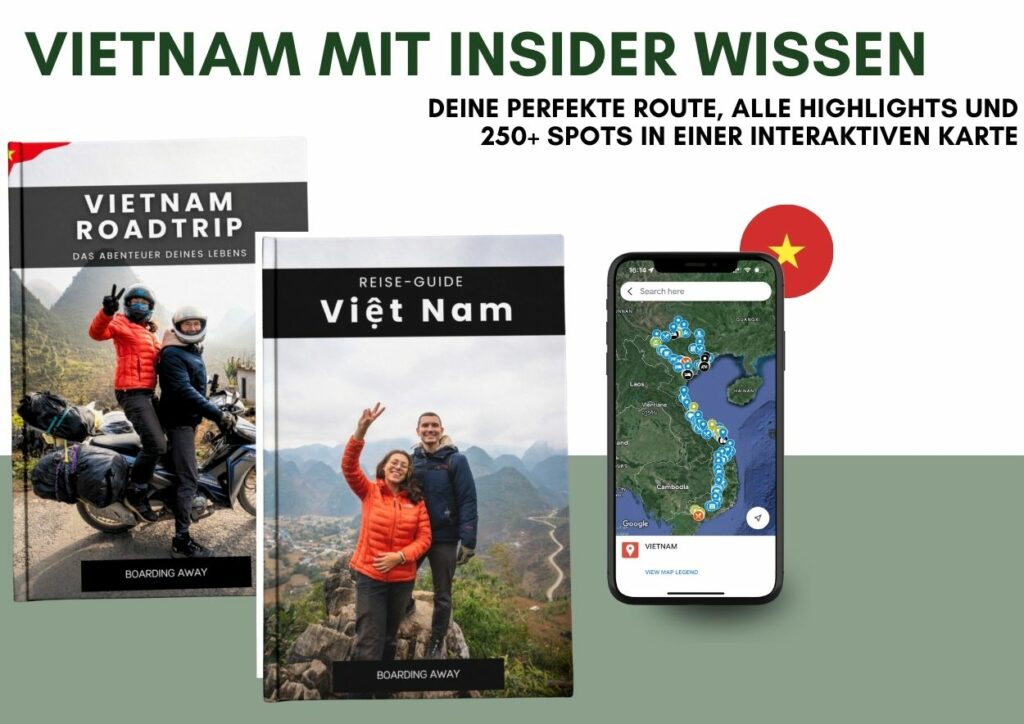 Bunte Vietnam-Reiseführer und Karten auf Smartphones, perfekt für die Planung deiner Vietnamreise.