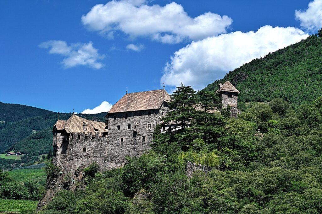 castle runkelstein, castle, south-tirol, clouds, heaven, middle ages, fortress, nature, forest, blue sky, italy, alto adige